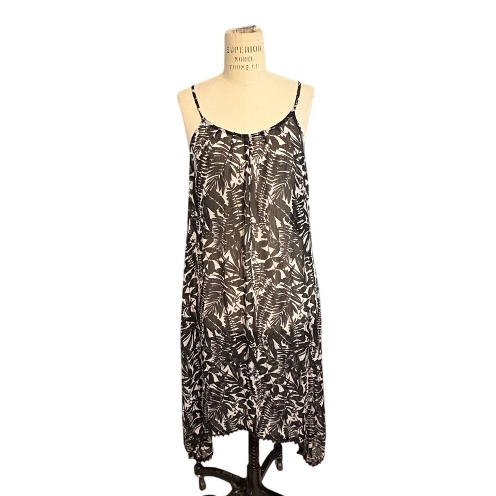 Old Navy Women Small Black White Tropical Bathing Suit Coverup Boho Tank Dress